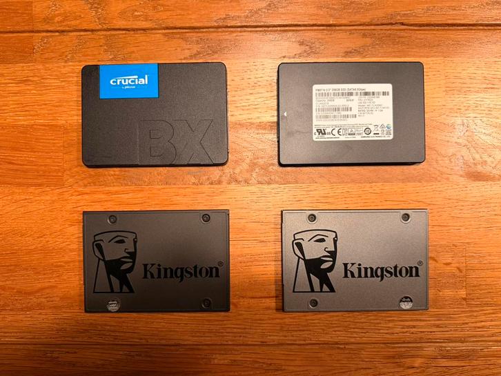 4 werkende SSD’s - Crucial, Samsung en Kingston, Computers en Software, Harde schijven, Gebruikt, Laptop, Intern, SSD, SATA, Ophalen of Verzenden