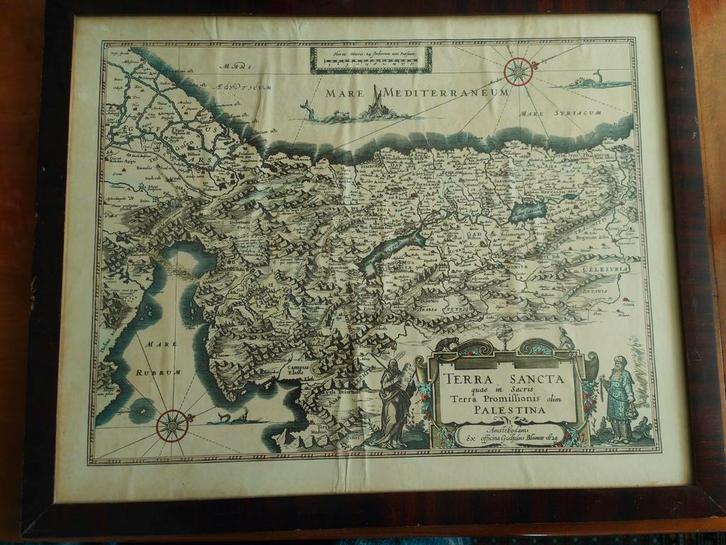Oude kaart van Palestina - Terra Sancta Blaeu 1629, Antiek en Kunst, Kunst | Etsen en Gravures, Ophalen of Verzenden