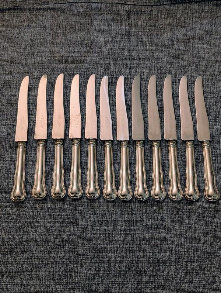 Zilveren Franse messen set (12 stuks) - begin 20e eeuw, Antiek en Kunst, Antiek | Bestek, Ophalen of Verzenden