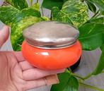 vintage oranje glazen doosje met metalen rand, Ophalen of Verzenden