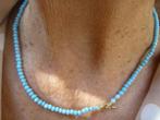 Antiek Collier 14 kt Gouden Kapittelslot Turkoois Glaspasta, Verzenden, Goud, Ketting
