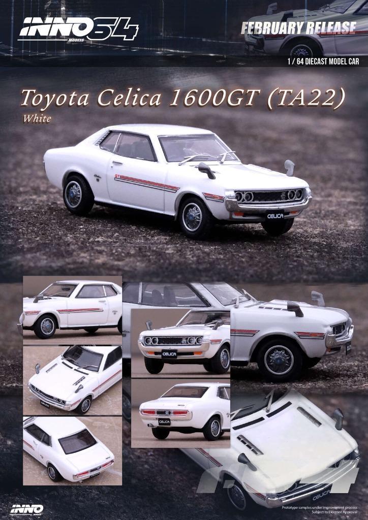 Toyota Celica 1600GT (TA22) van Inno64 1/64 wit, Hobby en Vrije tijd, Modelauto's | Overige schalen, Nieuw, Auto, Ophalen of Verzenden