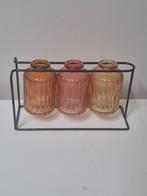 Leuk zwart rekje met 3 kleine vaasjes, Huis en Inrichting, Woonaccessoires | Vazen, Ophalen, Gebruikt, Overige kleuren, Glas