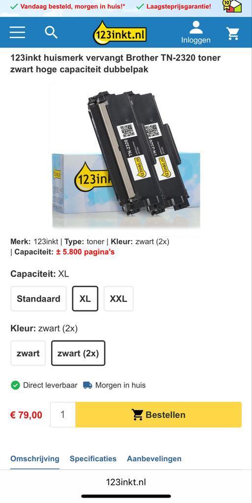 123inkt TN-2320 Toner Dubbelpak, Computers en Software, Printerbenodigdheden, Nieuw, Toner, Ophalen of Verzenden