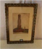Mooi Oude Ets 'Kathedraal en Plein' - gesigneerd, Antiek en Kunst, Ophalen of Verzenden
