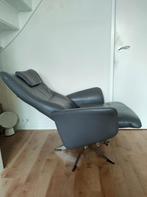 Relax Fauteuil leer Montel model Ritz met voetenbank, grijs, Ophalen, Minder dan 75 cm, Zo goed als nieuw, Metaal
