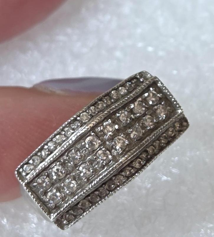 Maat 17,75- Prachtige zilveren (925) ring vol met ZIRKONIA'S, Sieraden, Tassen en Uiterlijk, Ringen, Zo goed als nieuw, Dame, 17 tot 18
