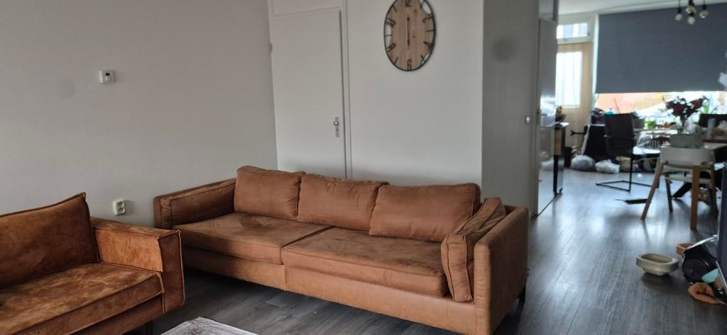 Cognac leren 4-persoons bank, Ophalen of Verzenden, Zo goed als nieuw, Rechte bank, Vierpersoons of meer