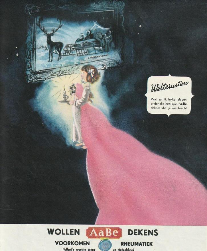 Retro reclame 1950 AaBe wollen dekens grote roze deken, Verzamelen, Retro, Overige typen, Verzenden