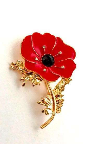 prachtige grote Klaproos broche emaille verguld, Nieuw beschikbaar voor biedingen