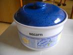 aardewerk koektrommel met biscotti erop blauw/wit 19x12hoog, Ophalen of Verzenden, Zo goed als nieuw