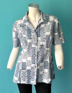 Vintage jaren 70 blouse wit/blauw motief maat 38, Maat 38/40 (M), Verzenden, Wit, Vintage