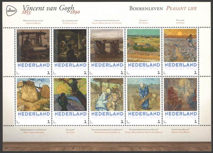 Postzegels Vincent van Gogh: Boerenleven, Postzegels en Munten, Postzegels | Nederland, Postfris, Na 1940, Ophalen of Verzenden
