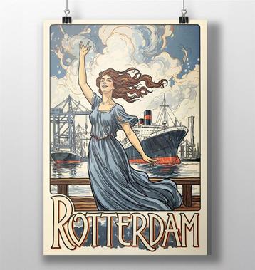 Rotterdam Vintage Reisposter Art Nouveau Stijl beschikbaar voor biedingen