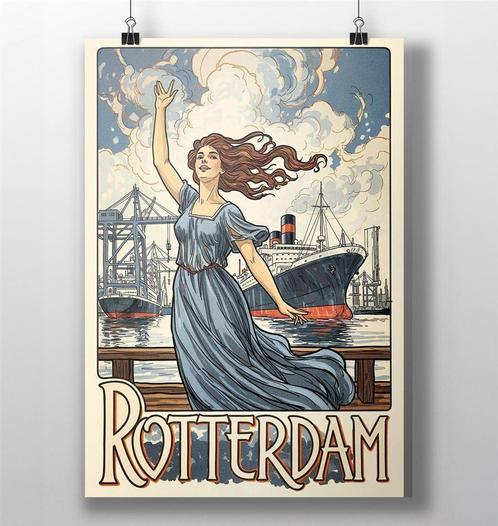 Rotterdam Vintage Reisposter Art Nouveau Stijl, Verzamelen, Posters, Nieuw, Rechthoekig Staand, Verzenden