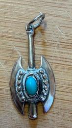 Vintage Zilveren Dubbele Bijl Hanger met Turkoois, Ophalen, Gebruikt, Zilver, Kruis of Symbool