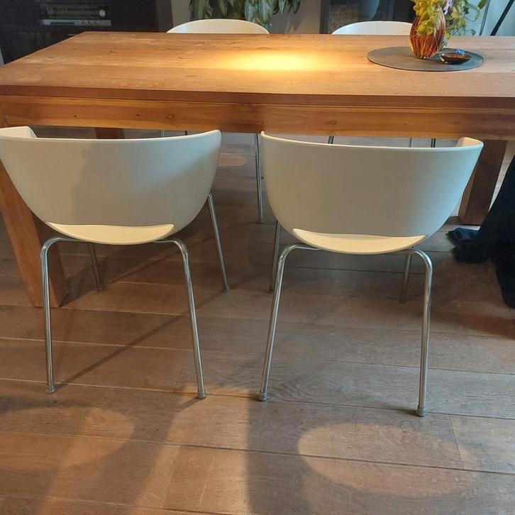 4 Design Stoelen; Orbit Large Sintes, Huis en Inrichting, Stoelen, Gebruikt, Vier, Kunststof, Metaal, Wit, Ophalen