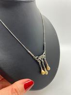 Z850 Prachtige zilveren ketting parel markasiet, Ophalen of Verzenden, Zilver, Ketting, Met edelsteen