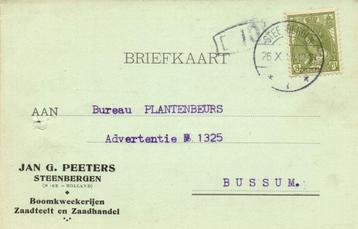 Jan G. Peeters, Steenbergen - 10.1926? - briefkaart beschikbaar voor biedingen