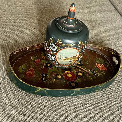 Hindelooper pot en dienblad, Huis en Inrichting, Woonaccessoires | Dienbladen, Zo goed als nieuw, Hout, Ophalen of Verzenden