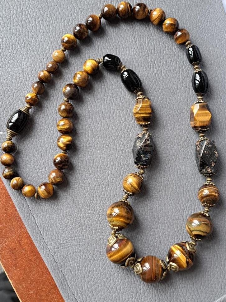 100 stoere 75 cm lange ketting Tijgeroog, Obsidiaan & Chrysa, Sieraden, Tassen en Uiterlijk, Kettingen, Nieuw, Steen of Mineraal