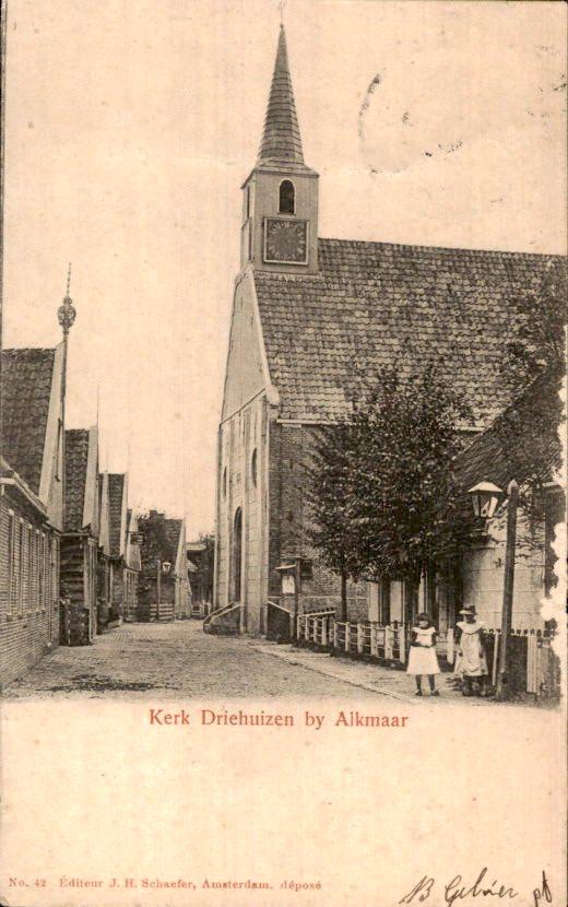 Alkmaar - Kerk Driehuizen bij, Verzamelen, Ansichtkaarten | Nederland, Gelopen, Noord-Holland, Voor 1920, Ophalen of Verzenden