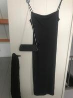 zwarte avondjurk met split maat M met stola en tasje, Maat 38/40 (M), Galajurk, Zwart, Ophalen of Verzenden