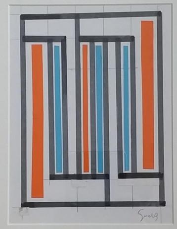 Siep van den Berg(1913) Collage en potlood "Comp Vert L" Ges beschikbaar voor biedingen