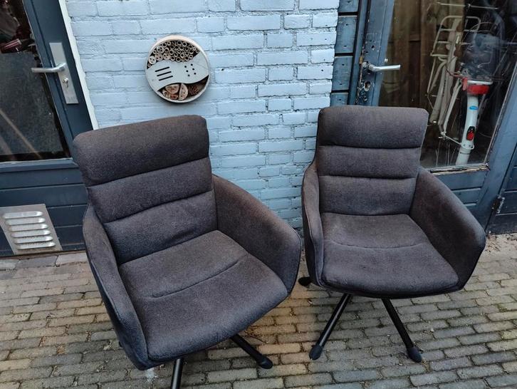 Set van 2 grijze eetkamerstoelen, Huis en Inrichting, Stoelen, Gebruikt, Twee, Metaal, Stof, Grijs, Ophalen