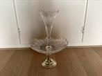 Fruitschaal, etagere van geslepen kristal en zilveren voet., Antiek en Kunst, Antiek | Goud en Zilver, Ophalen of Verzenden, Zilver