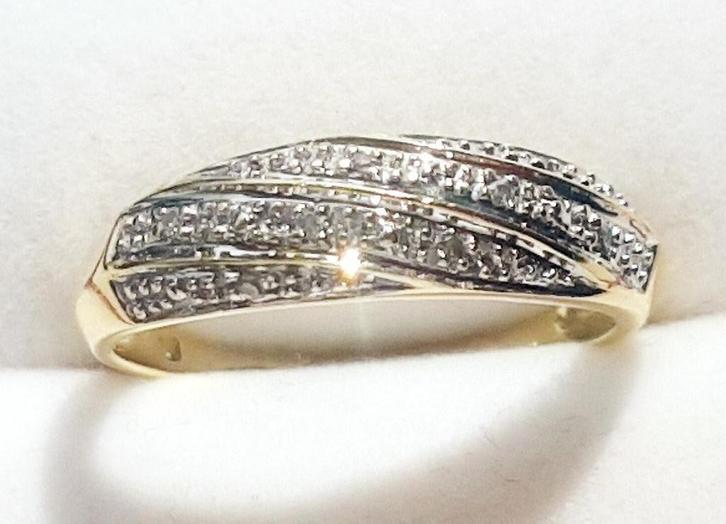 Mooie gouden ring met diamant 14 karaats, Sieraden, Tassen en Uiterlijk, Ringen, Zo goed als nieuw, Dame, 17 tot 18, Goud, Goud