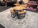 Salontafel met 4 bijzettafels mango/metaal Direct/Leverbaar, Ophalen, 50 tot 100 cm, Rond, Nieuw