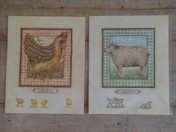 4x Prent, Jet (by Ter Steege), Chicken en Sheep, nieuw beschikbaar voor biedingen