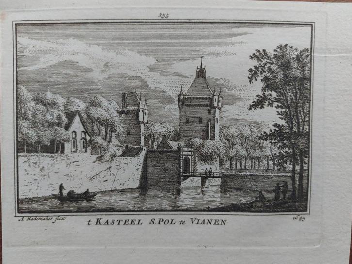 255 / Kasteel S. Pol te Vianen Gravure A. Rademaker, Antiek en Kunst, Kunst | Etsen en Gravures, Ophalen of Verzenden