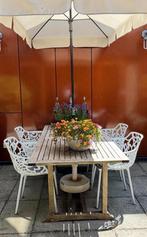 Teakhouten tuintafel met parasol-gat, Ophalen, Gebruikt, Rechthoekig, Teakhout