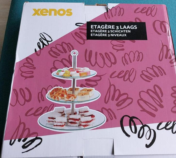 Glazen etagere van xenos met 3 lagen, Huis en Inrichting, Keuken | Servies, Zo goed als nieuw, Overige typen, Overige stijlen