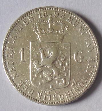 Wilhelmina Gulden 1898, Zilver, Zeer Fraai beschikbaar voor biedingen