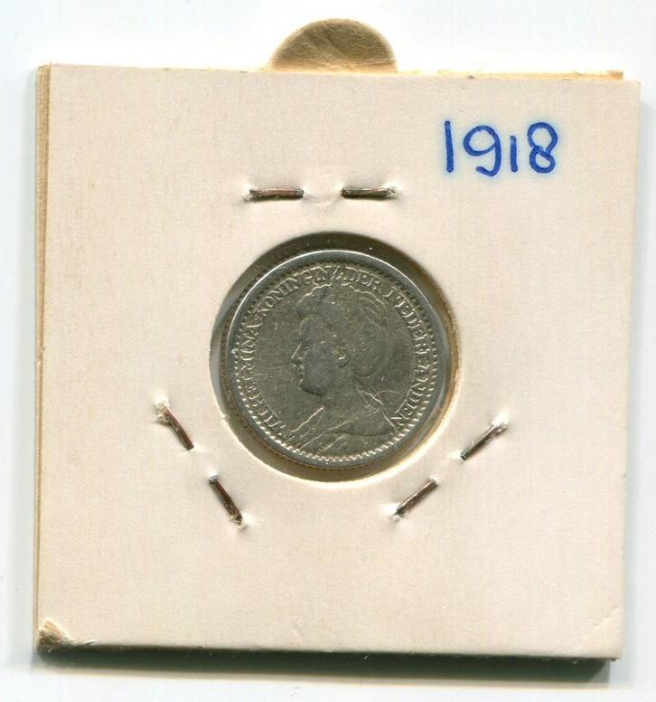 25 cent 1918   Koningin Wilhelmina, Postzegels en Munten, Munten | Nederland, Losse munt, 25 cent, Koningin Wilhelmina, Zilver