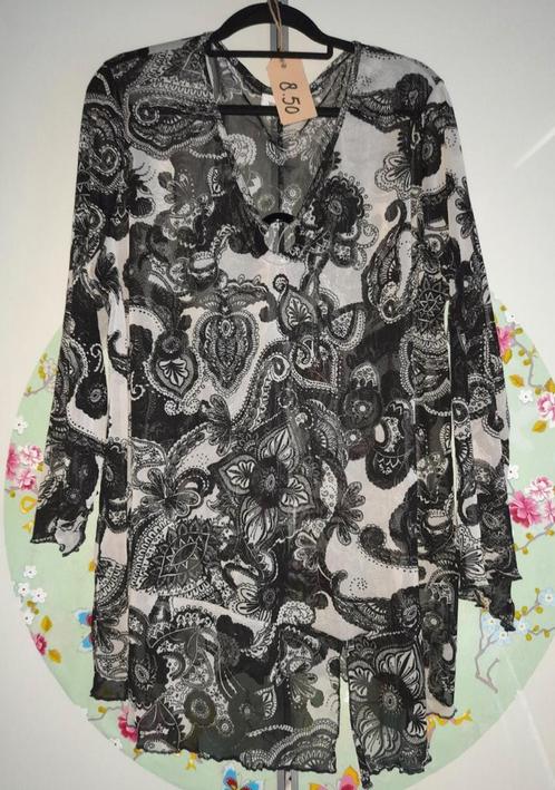 Zwart Wit Shirt Tuniek maat 50 Yessica, Kleding | Dames, Blouses en Tunieken, Zo goed als nieuw, Maat 46/48 (XL) of groter, Wit