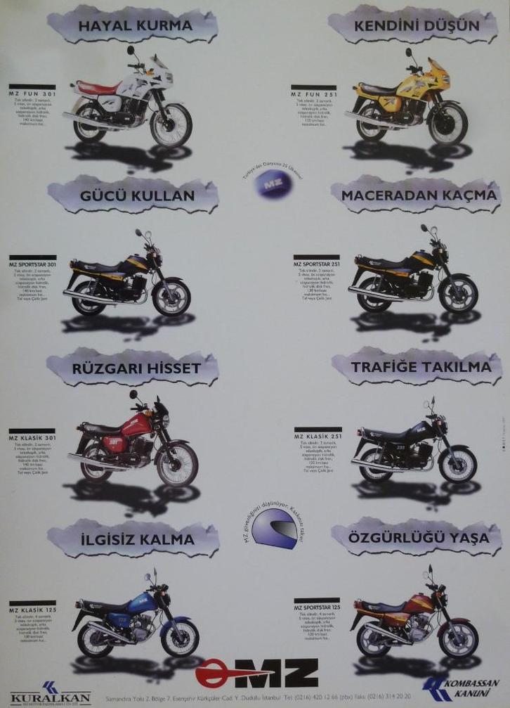 Folder/ Poster MZ Kombassan Kanuni alle modellen 1997, Motoren, Handleidingen en Instructieboekjes, Overige merken, Ophalen of Verzenden