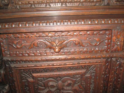 Duitse antieke buffetkast met mooi houtsnijwerk / rond 1870, Huis en Inrichting, Kasten | Buffetkasten, Gebruikt, Eikenhout, Ophalen