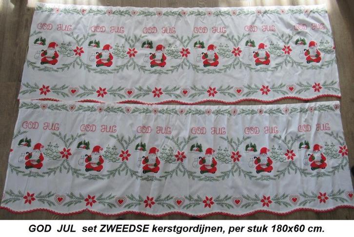 set KERST GORDIJNEN uit ZWEDEN, 2x 180x60 cm, Huis en Inrichting, Stoffering | Gordijnen en Lamellen, Zo goed als nieuw, Minder dan 100 cm