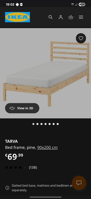 Ikea Bedframe + Bedbodem 90x200 ZGAN - afbeelding 1