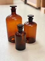 Zeven bruin glazen Flessen Voorraadpotten Apothekerspotten, Antiek en Kunst, Ophalen