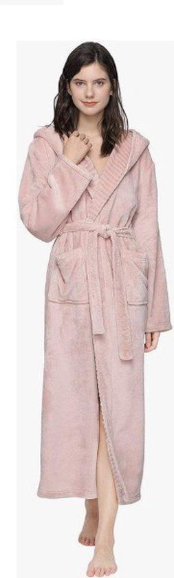 Dames Badjas Fleece - Oud Roze - Met Capuchon mt M moederdag