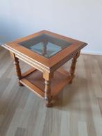 Houten bijzettafel met facet geslepen glasplaat, Minder dan 55 cm, Gebruikt, Vierkant, Klassiek Engels