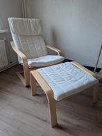 Ikea Poang stoel met voetenbankje. In zeer goede staat., Ophalen, Hout, Wit, Scandinavisch