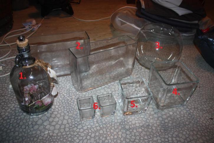 Divers decoratief glaswerk, Huis en Inrichting, Woonaccessoires | Vazen, Gebruikt, Overige kleuren, Minder dan 50 cm, Glas, Ophalen