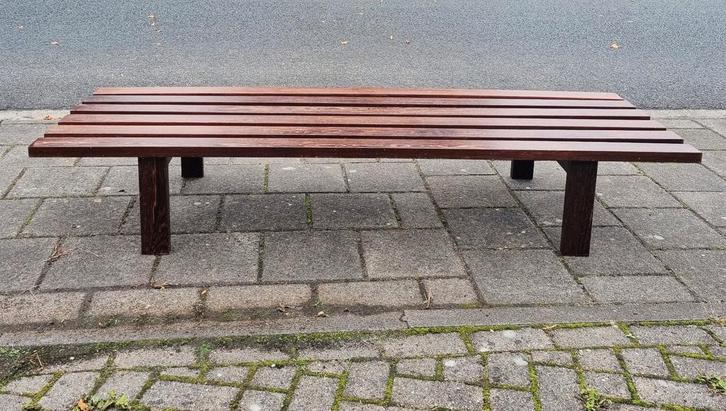 Vintage grote wengé design lattenbank - retro jaren 60 70, Huis en Inrichting, Tafels | Salontafels, Gebruikt, Minder dan 50 cm