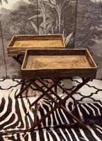 2 OPKLAPBARE ROTAN BUTLERTRAY SIDETABLE STYLE BIRMA FLAMANT, Huis en Inrichting, Ophalen, 50 tot 100 cm, Zo goed als nieuw, 25 tot 50 cm